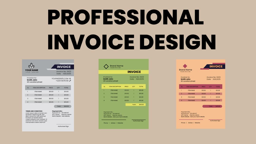 Professional invoice design service with custom, clean, and ready to use.