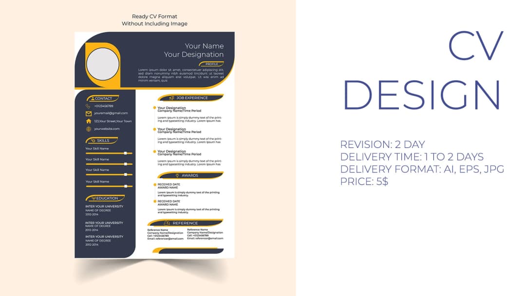 Professional CV/Resume Design for Regular and Government Job Applications